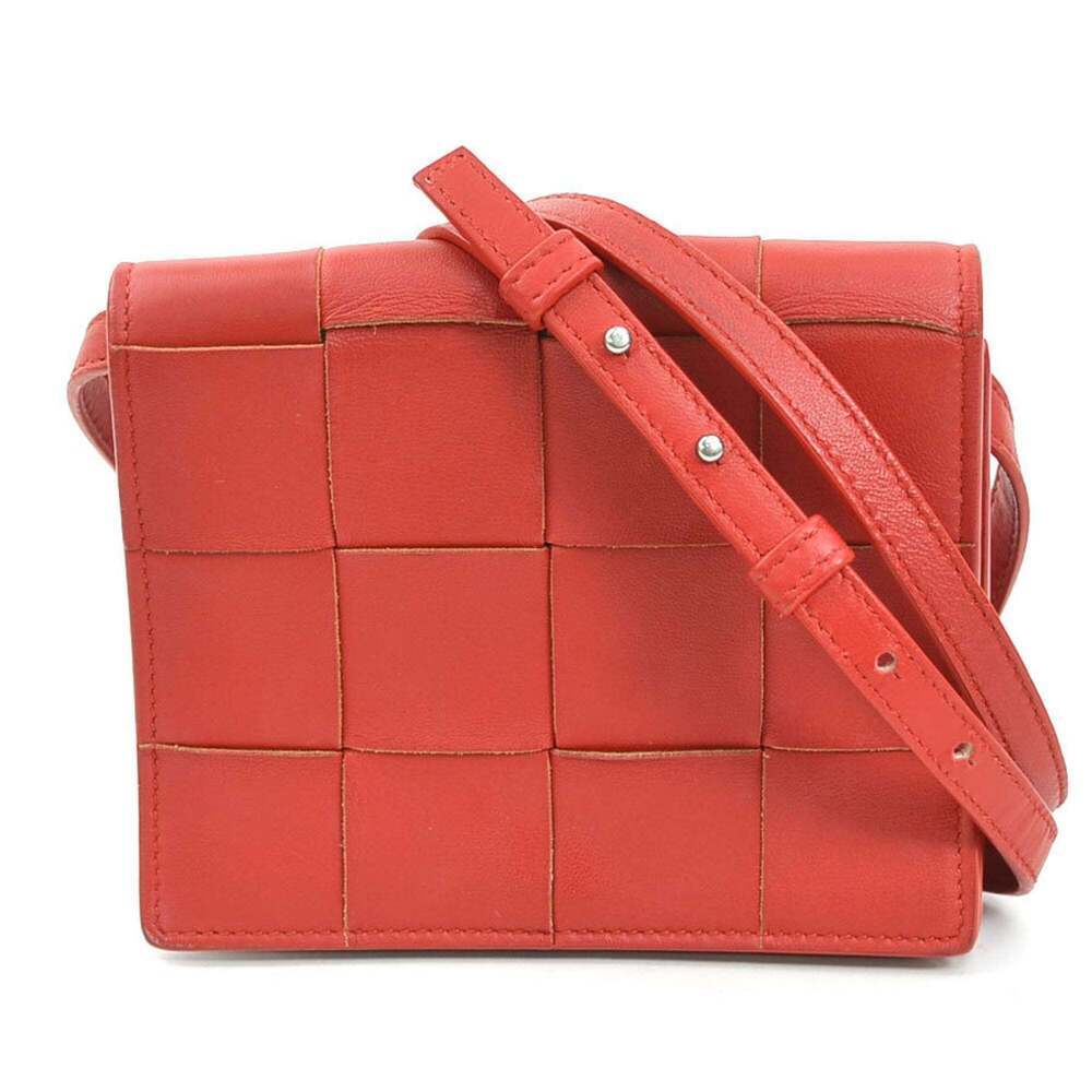 BOTTEGA VENETA Red Leather Intrecciato Shoulder Bag